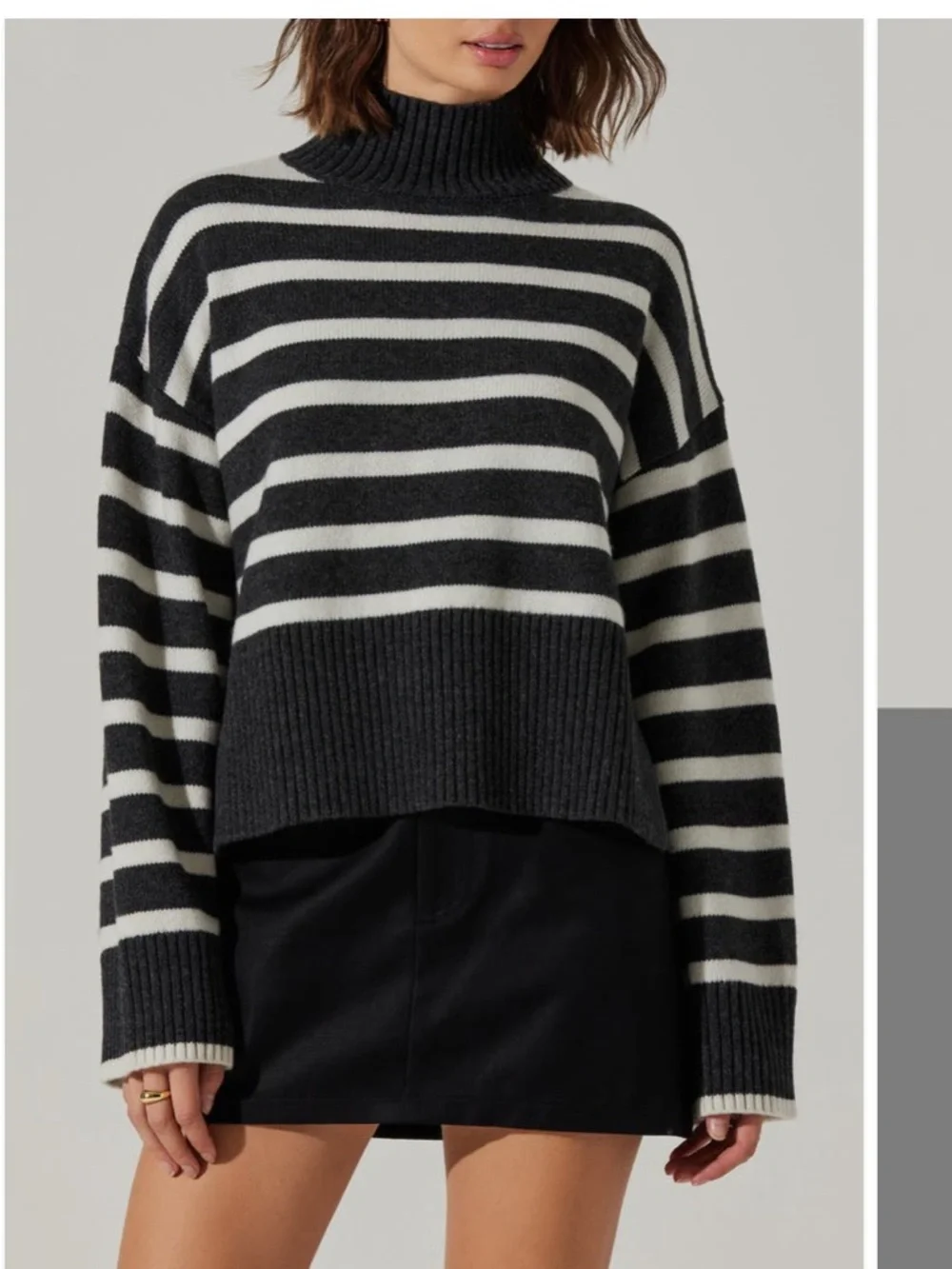 Astr Striped Charcoal & Cream Turtleneck Sweater - Picture 3 of 7